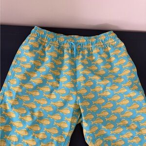 Crewcuts Turquoise Swim Trunks with Yellow Fish Print